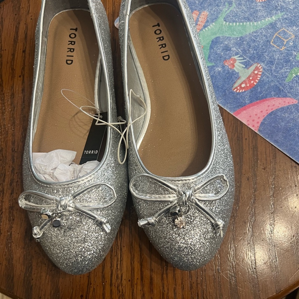 Torrid Sparkling Silver Flats with Bow
